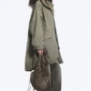 Oversized Funnel-Neck Canvas Parka – Khaki Green