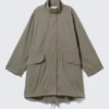 Oversized Funnel-Neck Canvas Parka – Khaki Green