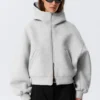Oversized Funnel Neck Scuba Zip Hoodie – Grey Melange