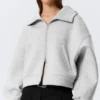 Oversized Funnel Neck Scuba Zip Hoodie – Grey Melange