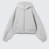 Oversized Funnel Neck Scuba Zip Hoodie – Grey Melange