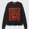 Oversized Graphic Cotton Knit Sweater – Black