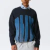 Oversized Graphic Knitted Cotton Sweater – Navy Blue – Alive