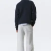 Oversized Graphic Knitted Cotton Sweater – Navy Blue – Alive