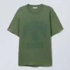Oversized Graphic Printed T-Shirt – Washed Dark Green