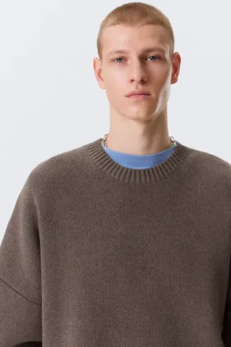 Oversized Heavyweight Cotton Sweater – Brown Melange