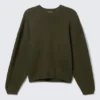 Oversized Heavyweight Cotton Sweater – Dark Khaki Green