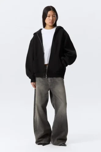 Oversized Heavyweight Zip Hoodie – Black