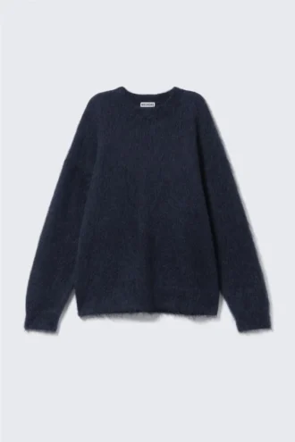 Oversized Knitted Mohair Blend Sweater – Dark Blue Melange