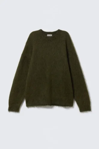 Oversized Knitted Mohair Blend Sweater – Dark Green