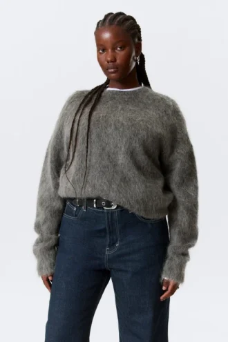 Oversized Knitted Mohair Blend Sweater – Dark Grey