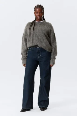 Oversized Knitted Mohair Blend Sweater – Dark Grey