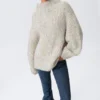 Oversized Knitted Turtleneck Sweater – White – Multicoloured