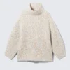 Oversized Knitted Turtleneck Sweater – White – Multicoloured