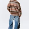 Oversized Knitted V-Neck Sweater – Brown & Orange Stripe