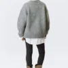 Oversized Knitted V-Neck Sweater – Grey Melange