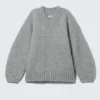 Oversized Knitted V-Neck Sweater – Grey Melange