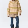Oversized Knitted V-Neck Sweater – Striped Yellow