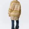 Oversized Knitted V-Neck Sweater – Striped Yellow