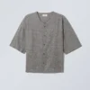 Oversized Linen Blend Baseball Shirt – Dark Grey