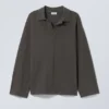 Oversized Long Sleeve Polo Shirt – Dark Grey