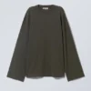 Oversized Long Sleeve T-Shirt – Dark Khaki Green