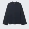 Oversized Long Sleeve T-Shirt – Dark Navy Blue