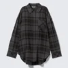 Oversized Long-Sleeved Cotton Shirt – Checked Dark Grey