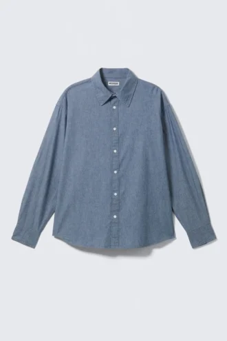 Oversized Long-Sleeved Denim Shirt – Blue