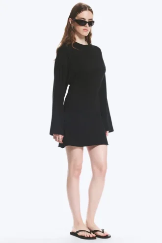 Oversized Long-Sleeved Mini Dress – Black