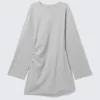 Oversized Long-Sleeved Mini Dress – Grey Melange