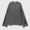 Oversized Long-Sleeved Rhinestone T-Shirt – Dark Grey