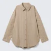 Oversized Long-Sleeved Shirt – Striped Beige