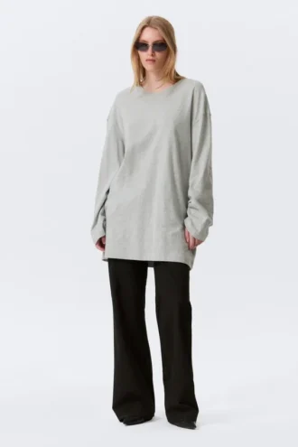 Oversized Long-Sleeved T-Shirt Dress – Grey Melange