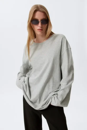 Oversized Long-Sleeved T-Shirt Dress – Grey Melange