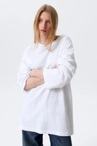 Oversized Long-Sleeved T-Shirt Dress – White