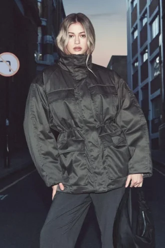 Oversized Padded Utility Jacket – Dark Grey