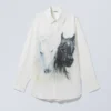 Oversized Printed Poplin Shirt – White & Black Horses