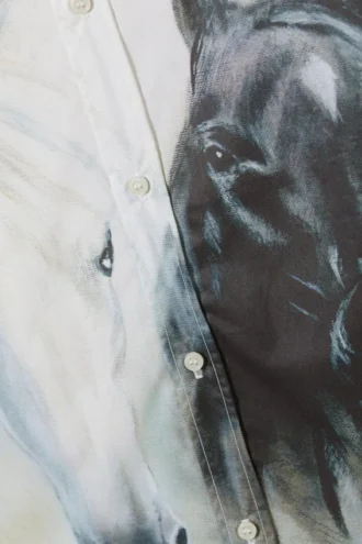 Oversized Printed Poplin Shirt – White & Black Horses