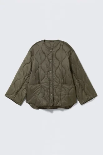 Oversized Quilted Liner Jacket – Dark Khaki Green