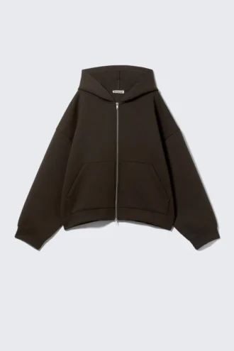 Oversized Scuba Zip-Hoodie – Dark Brown