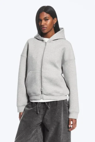 Oversized Scuba Zip-Hoodie – Grey Melange