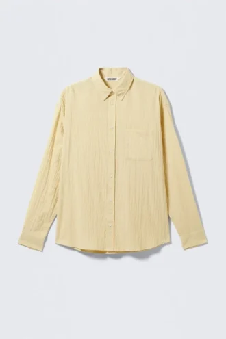 Oversized Seersucker Button Down Shirt – Light Yellow