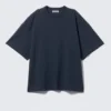 Oversized Short-Sleeved Cotton T-Shirt – Navy Blue