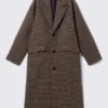 Oversized Single-Breasted Wool Blend Coat – Beige Multi Check