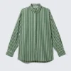 Oversized Striped Button-Down Shirt – Green Stripe