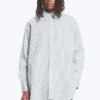 Oversized Striped Button-Down Shirt – White – Blue Stripes