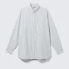 Oversized Striped Button-Down Shirt – White – Blue Stripes