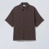 Oversized Structured Short Sleeve Shirt – Dark Brown