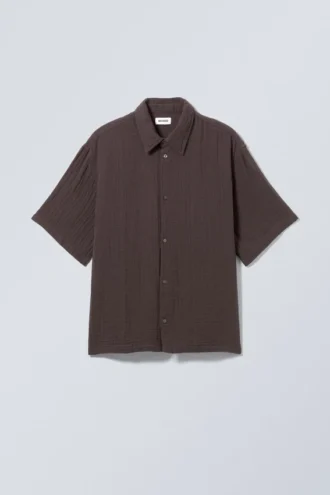 Oversized Structured Short Sleeve Shirt – Dark Brown